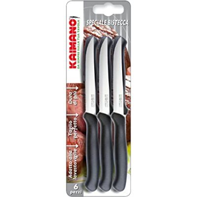 Kaimano  Italicus Coltelli Bistecca, Acciaio Inossidabile, Nero, 6 unità